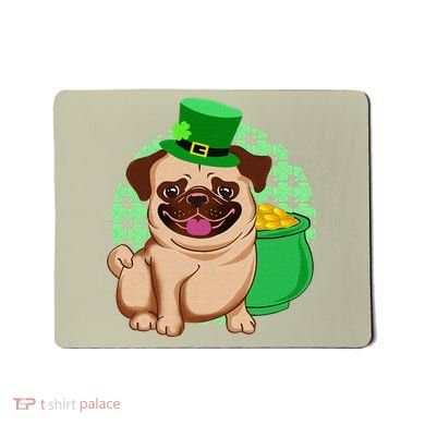 St Patricks Day Lucky Pug Dog Leprechaun Irish Shamrock Mousepad