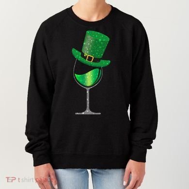 St Patricks Day Lucky Sparkly Wine Glass Women's Sweatshirt