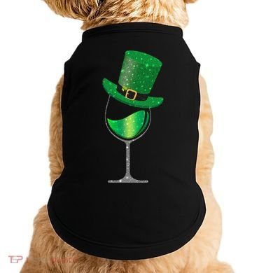 St Patricks Day Lucky Sparkly Wine Glass Doggie Tank