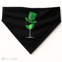 St Patricks Day Lucky Sparkly Wine Glass USA-Made Doggie Bandana thumb 0