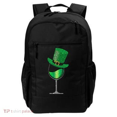 St Patricks Day Lucky Sparkly Wine Glass Backpack