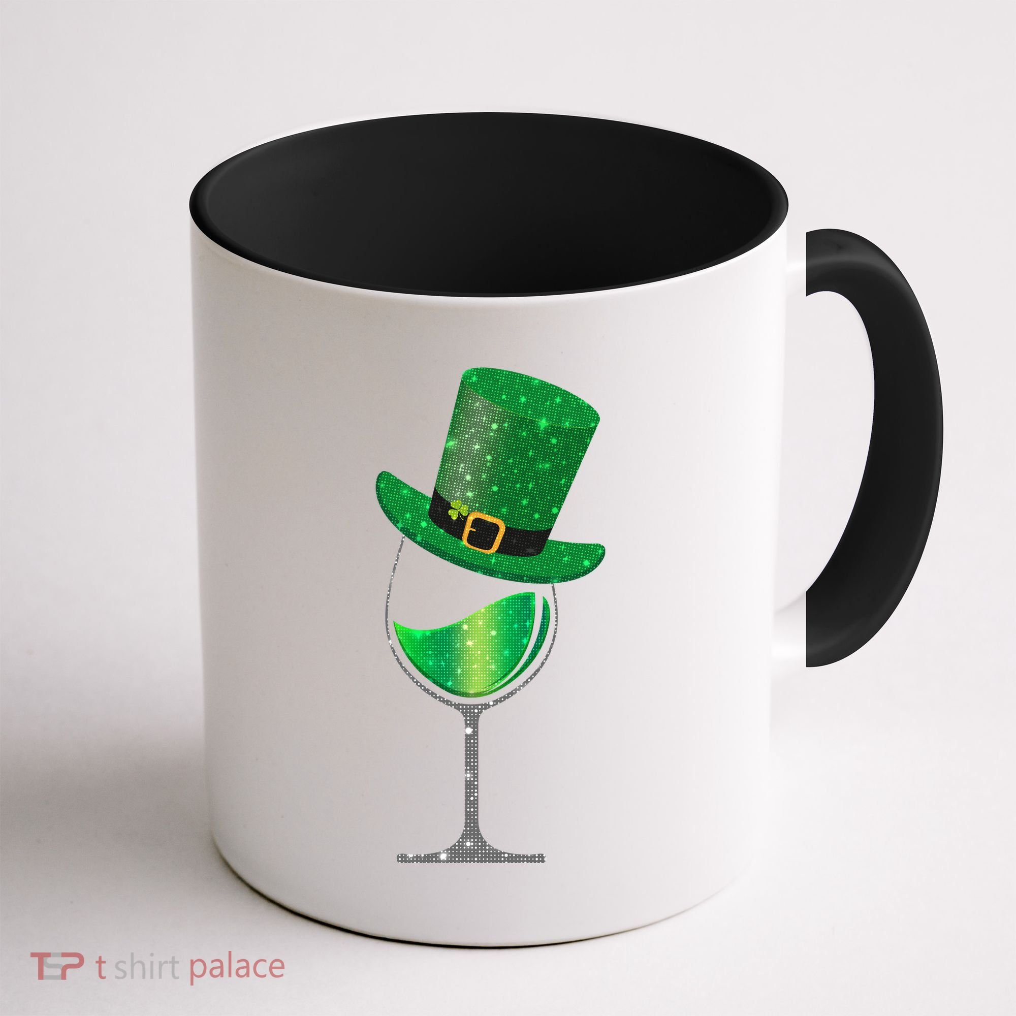 St Patricks Day Lucky Sparkly Wine Glass Coffee Mug