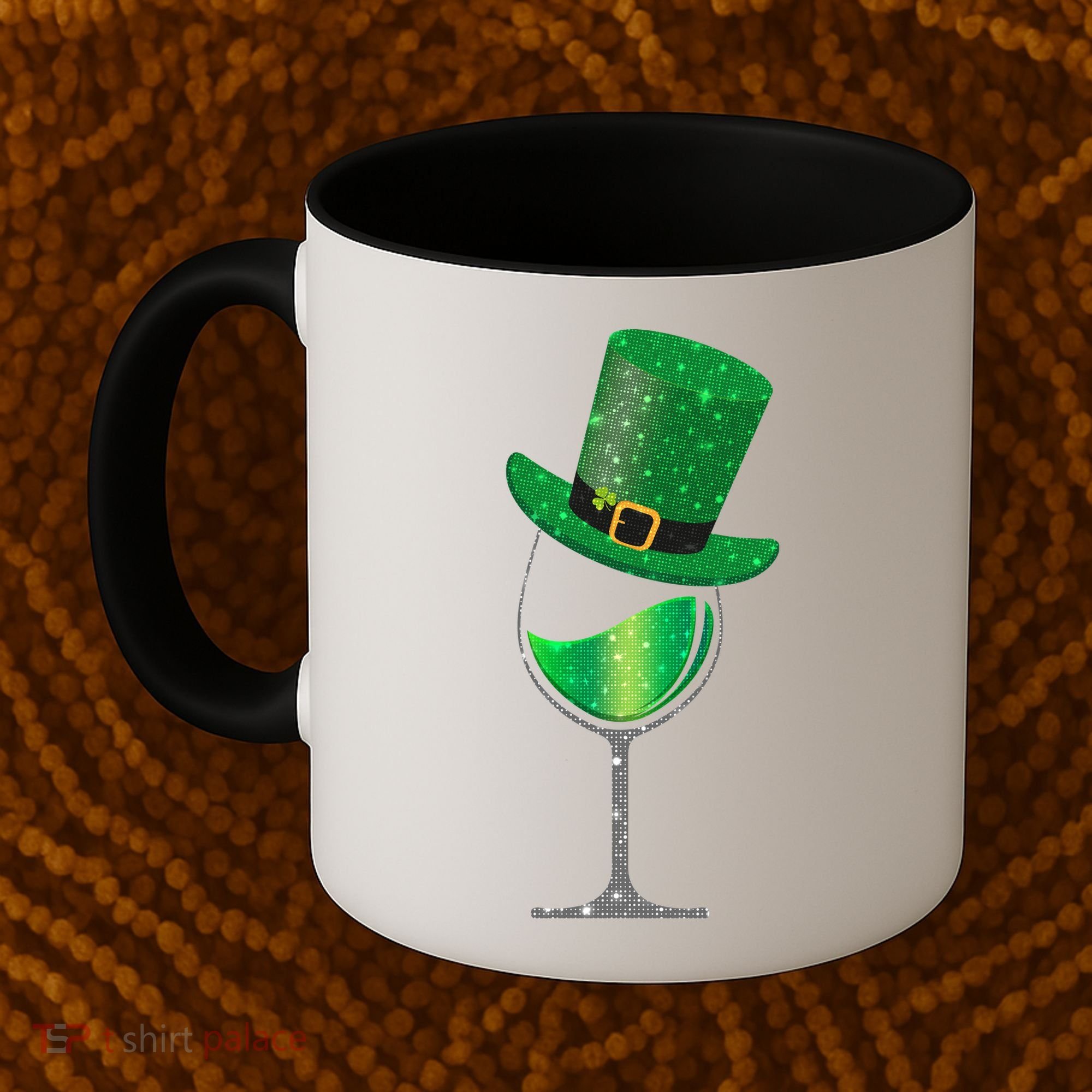 St Patricks Day Lucky Sparkly Wine Glass Coffee Mug