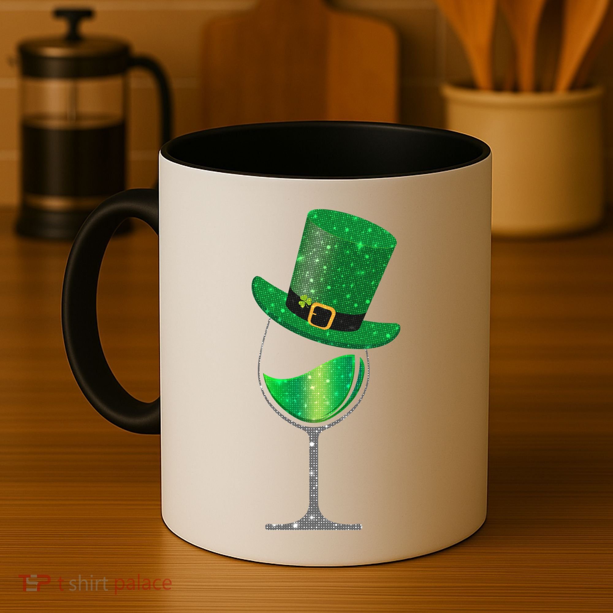 St Patricks Day Lucky Sparkly Wine Glass Coffee Mug