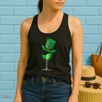 St Patricks Day Lucky Sparkly Wine Glass Women's Tank Top thumb 2