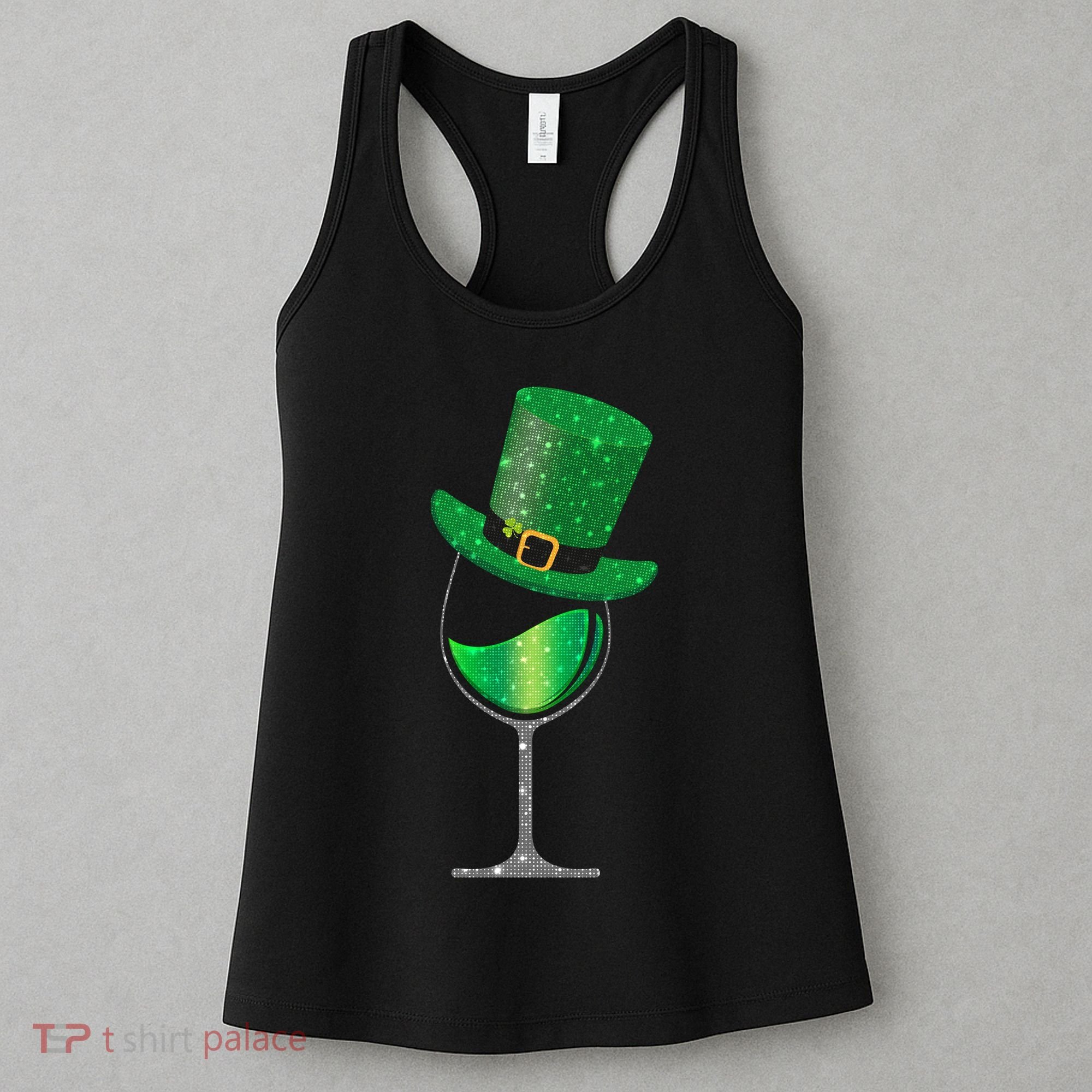 St Patricks Day Lucky Sparkly Wine Glass Women's Tank Top