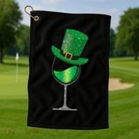 St Patricks Day Lucky Sparkly Wine Glass Golf Towel thumb 1