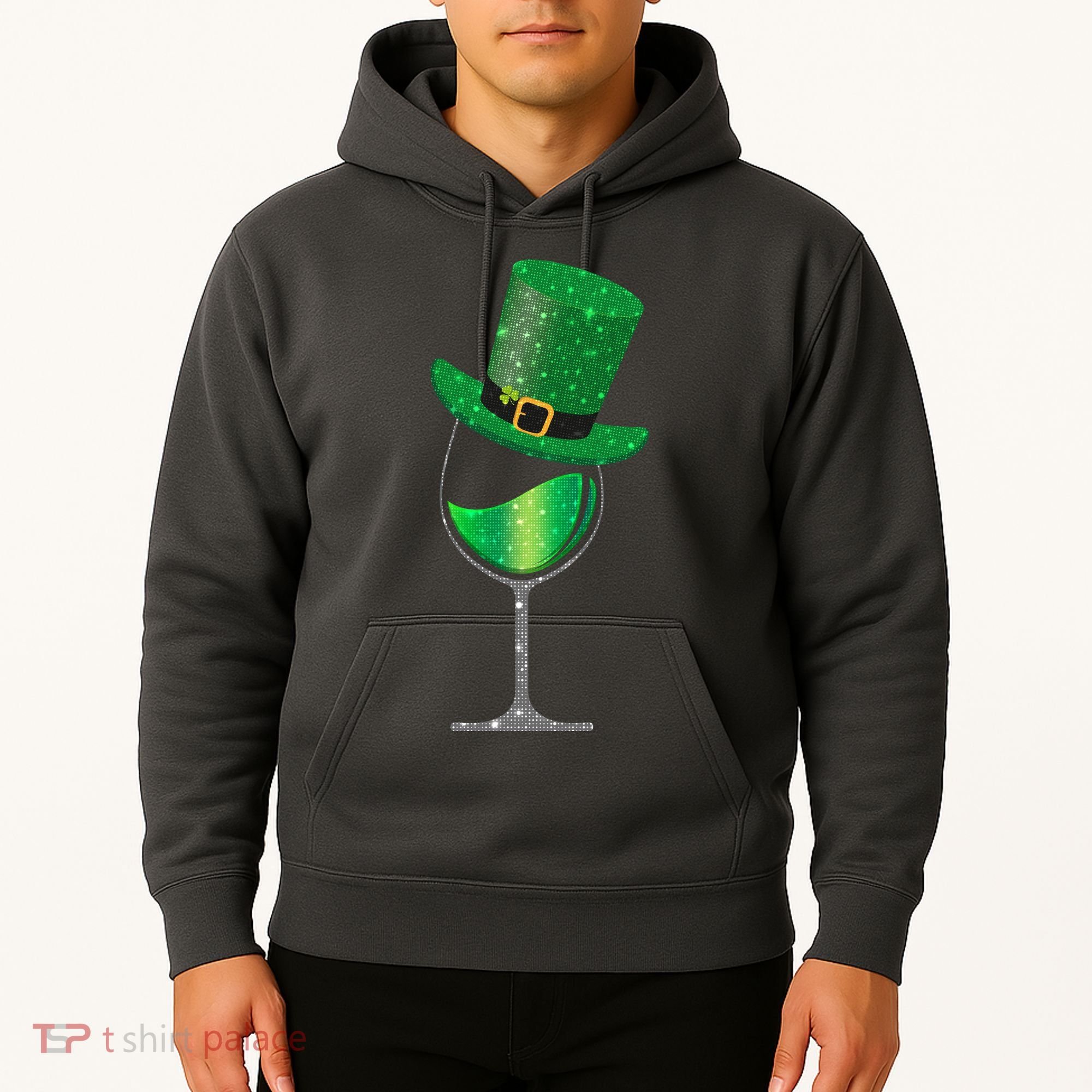 St Patricks Day Lucky Sparkly Wine Glass Hoodie