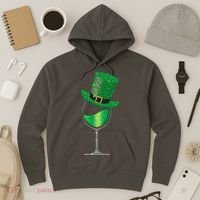 St Patricks Day Lucky Sparkly Wine Glass Hoodie thumb 3