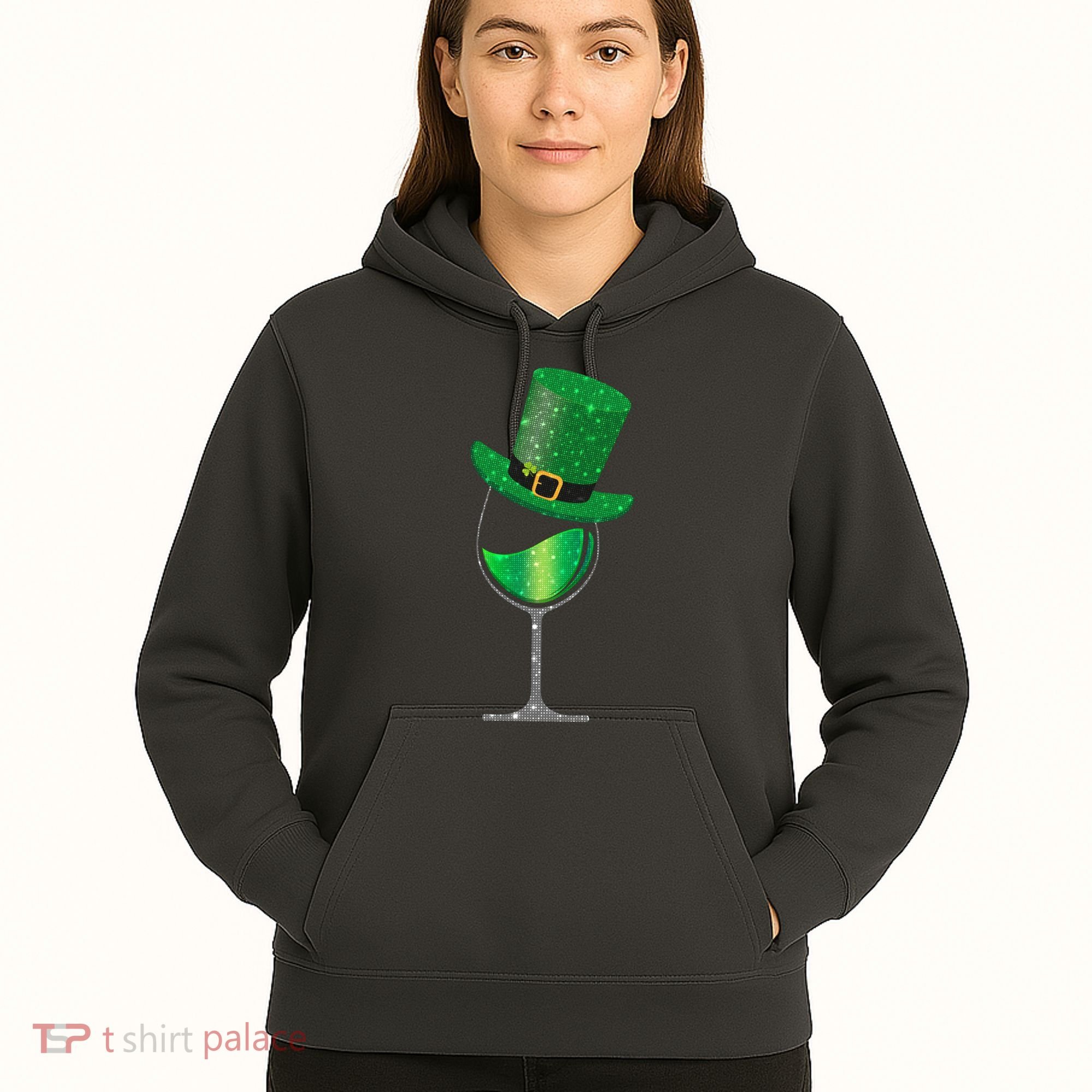 St Patricks Day Lucky Sparkly Wine Glass Hoodie
