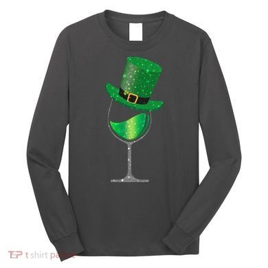 St Patricks Day Lucky Sparkly Wine Glass Long Sleeve Shirt