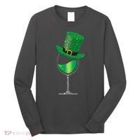 St Patricks Day Lucky Sparkly Wine Glass Long Sleeve Shirt thumb 0