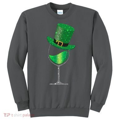 St Patricks Day Lucky Sparkly Wine Glass Sweatshirt