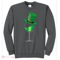 St Patricks Day Lucky Sparkly Wine Glass Sweatshirt thumb 0