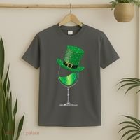 St Patricks Day Lucky Sparkly Wine Glass T-Shirt thumb 2
