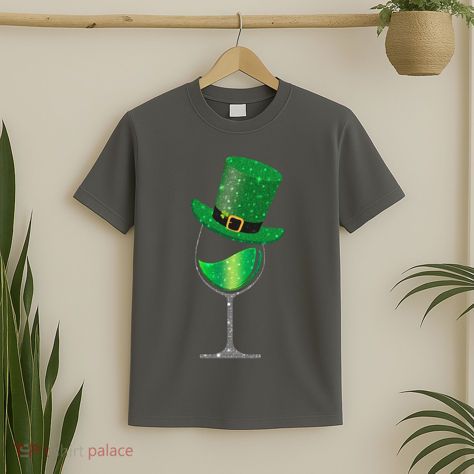St Patricks Day Lucky Sparkly Wine Glass T-Shirt