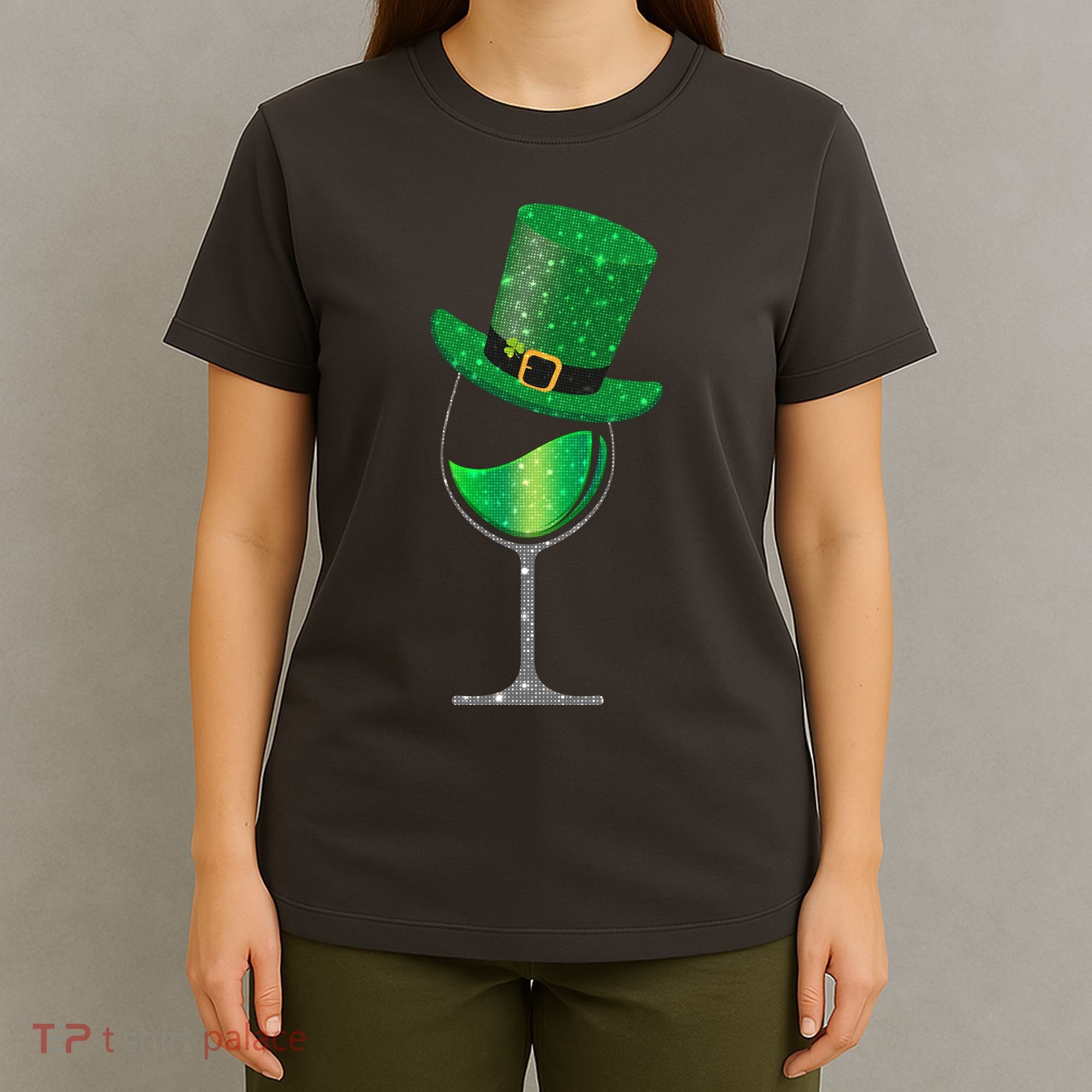 St Patricks Day Lucky Sparkly Wine Glass T-Shirt