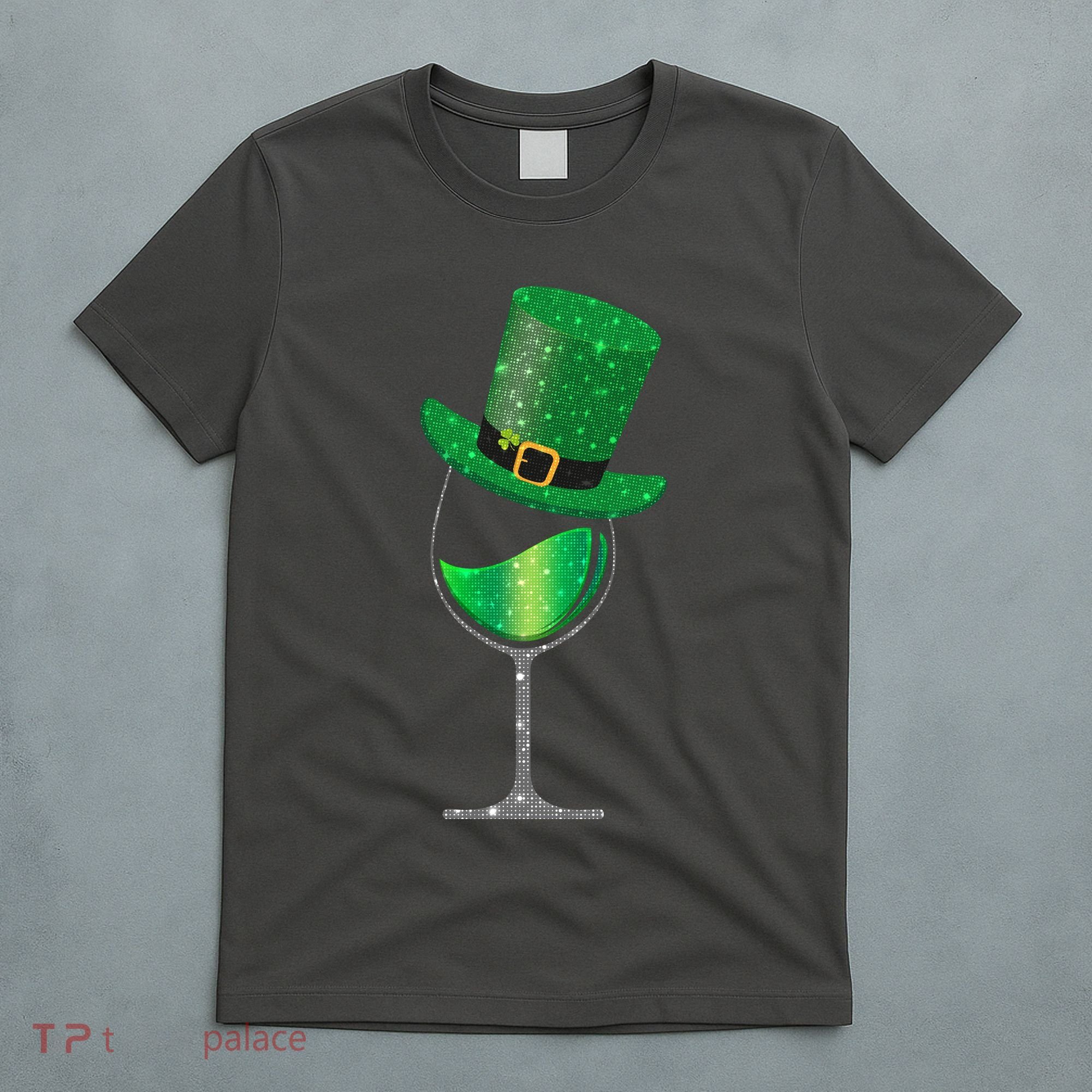 St Patricks Day Lucky Sparkly Wine Glass T-Shirt