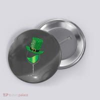 St Patricks Day Lucky Sparkly Wine Glass Button thumb 0