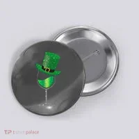 St Patricks Day Lucky Sparkly Wine Glass Button thumb 0