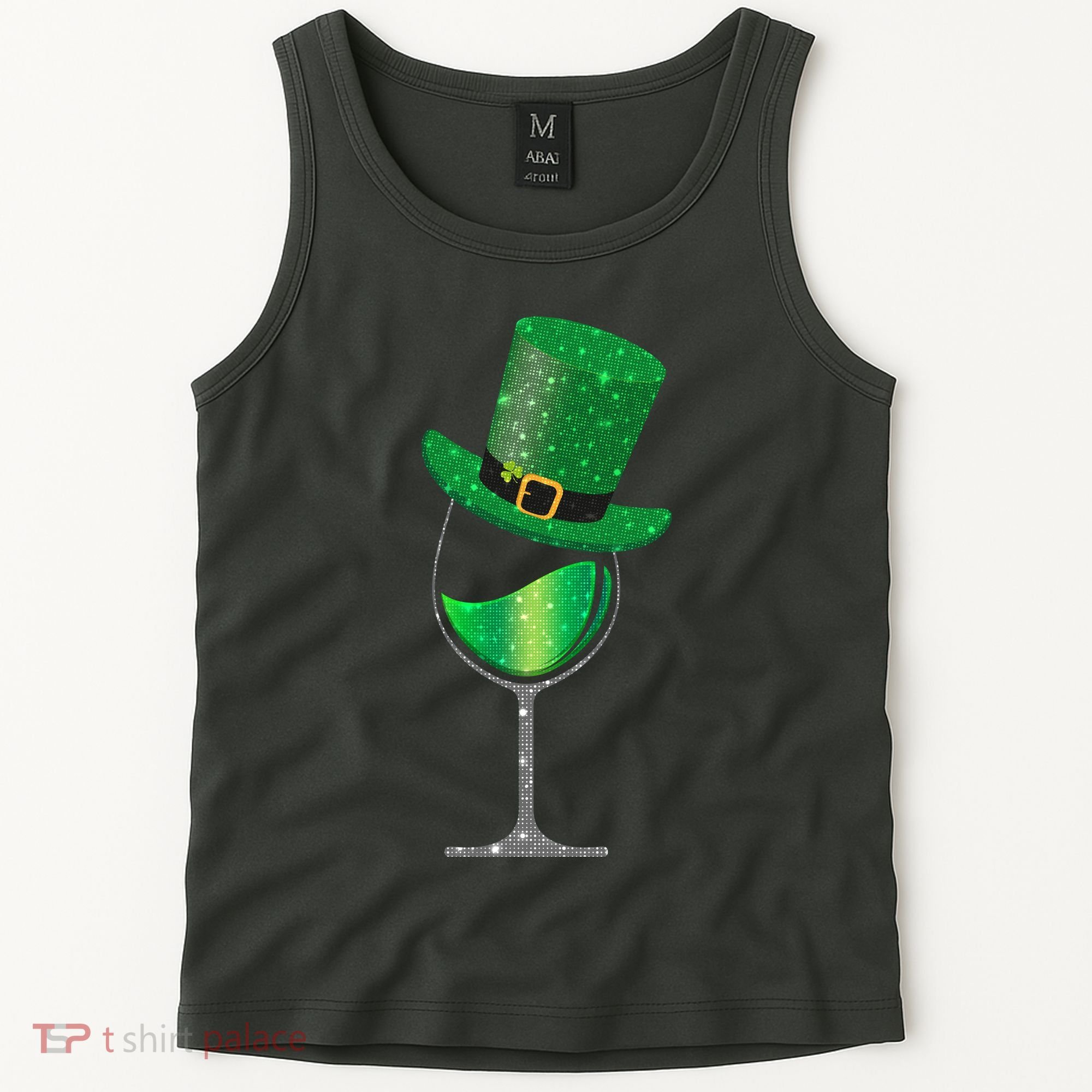St Patricks Day Lucky Sparkly Wine Glass Tank Top