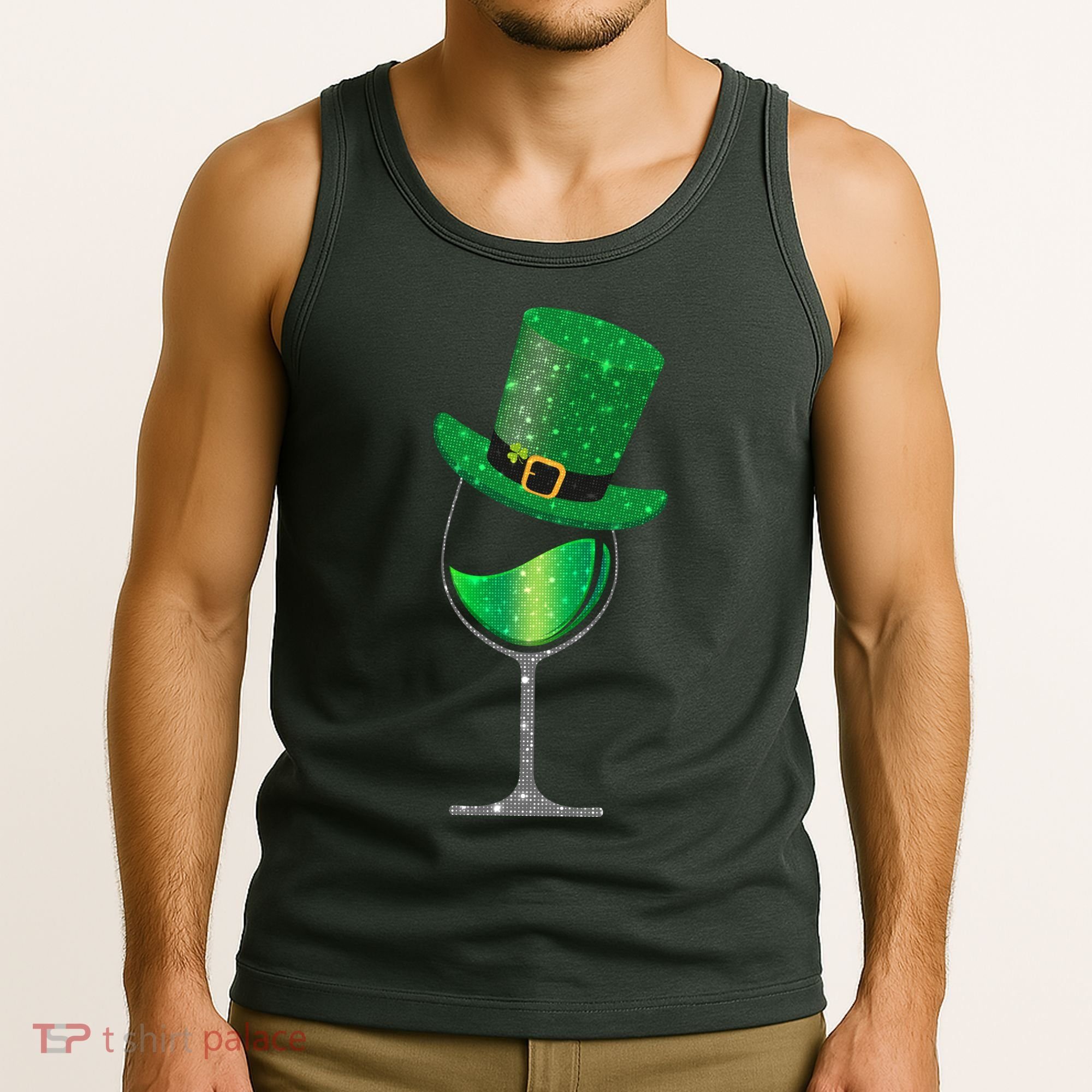 St Patricks Day Lucky Sparkly Wine Glass Tank Top