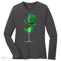 St Patricks Day Lucky Sparkly Wine Glass Women's Long Sleeve Shirt thumb 0