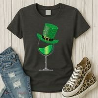 St Patricks Day Lucky Sparkly Wine Glass Women's T-Shirt thumb 3