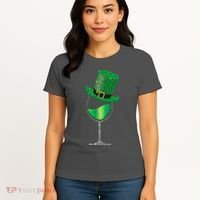 St Patricks Day Lucky Sparkly Wine Glass Women's T-Shirt thumb 4