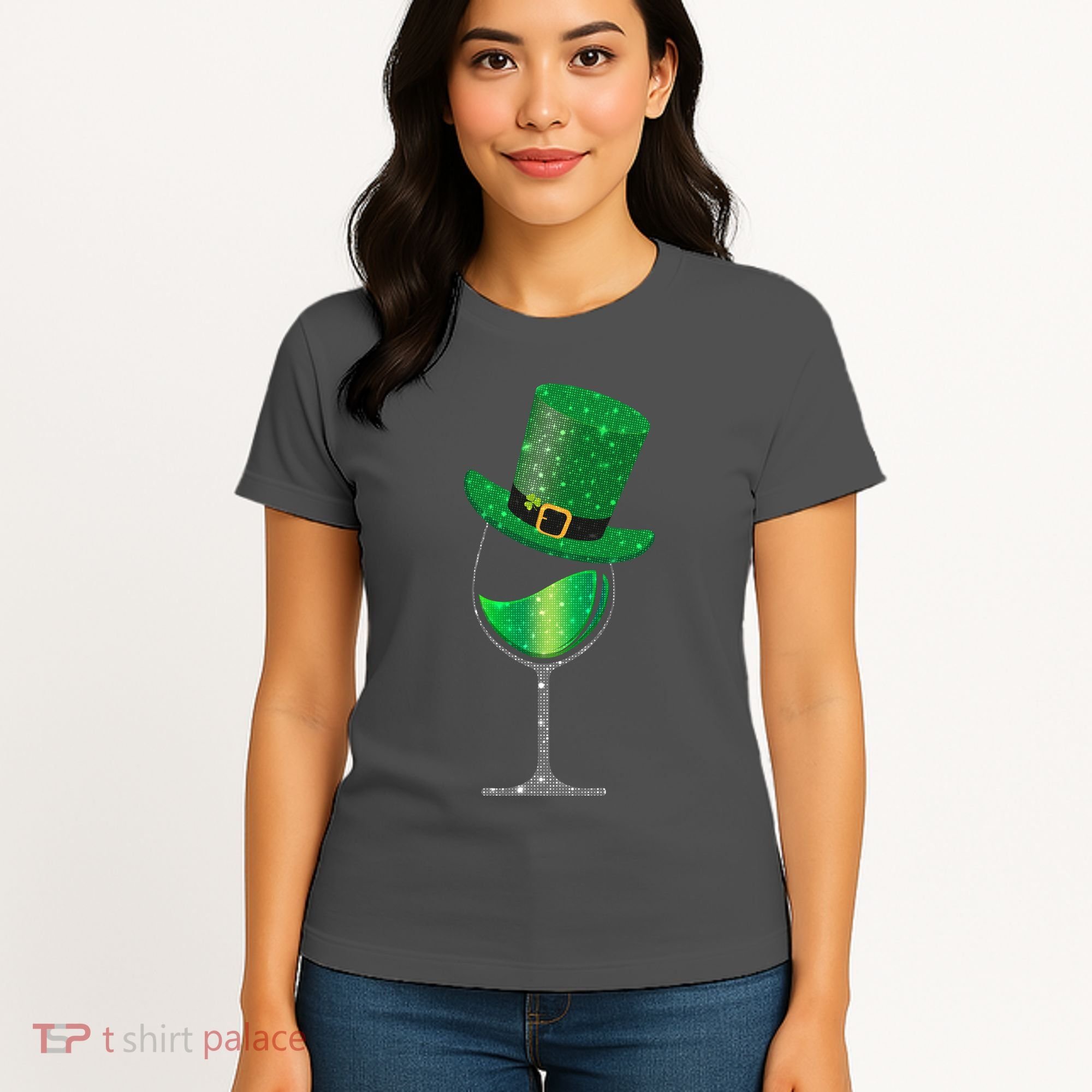 St Patricks Day Lucky Sparkly Wine Glass Women's T-Shirt