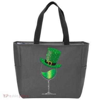 St Patricks Day Lucky Sparkly Wine Glass Tote Bag