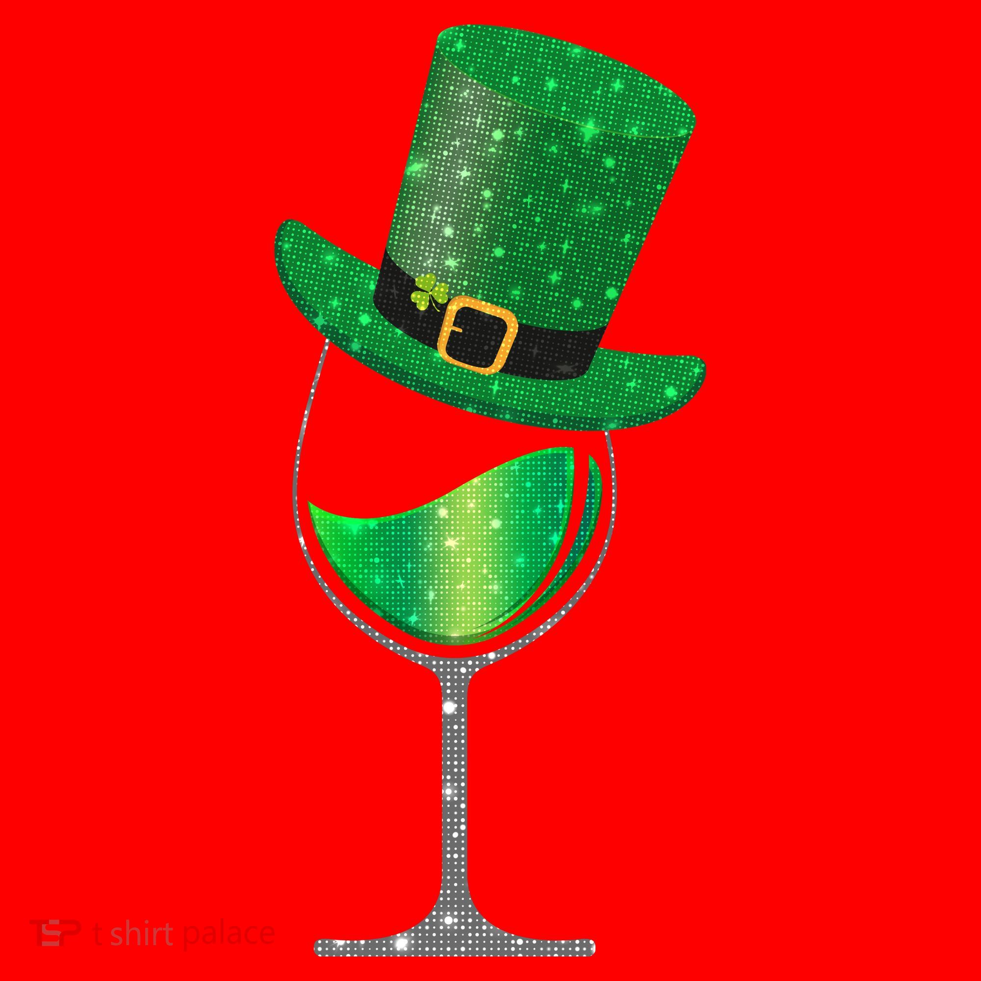 St Patricks Day Lucky Sparkly Wine Glass Santa Hat