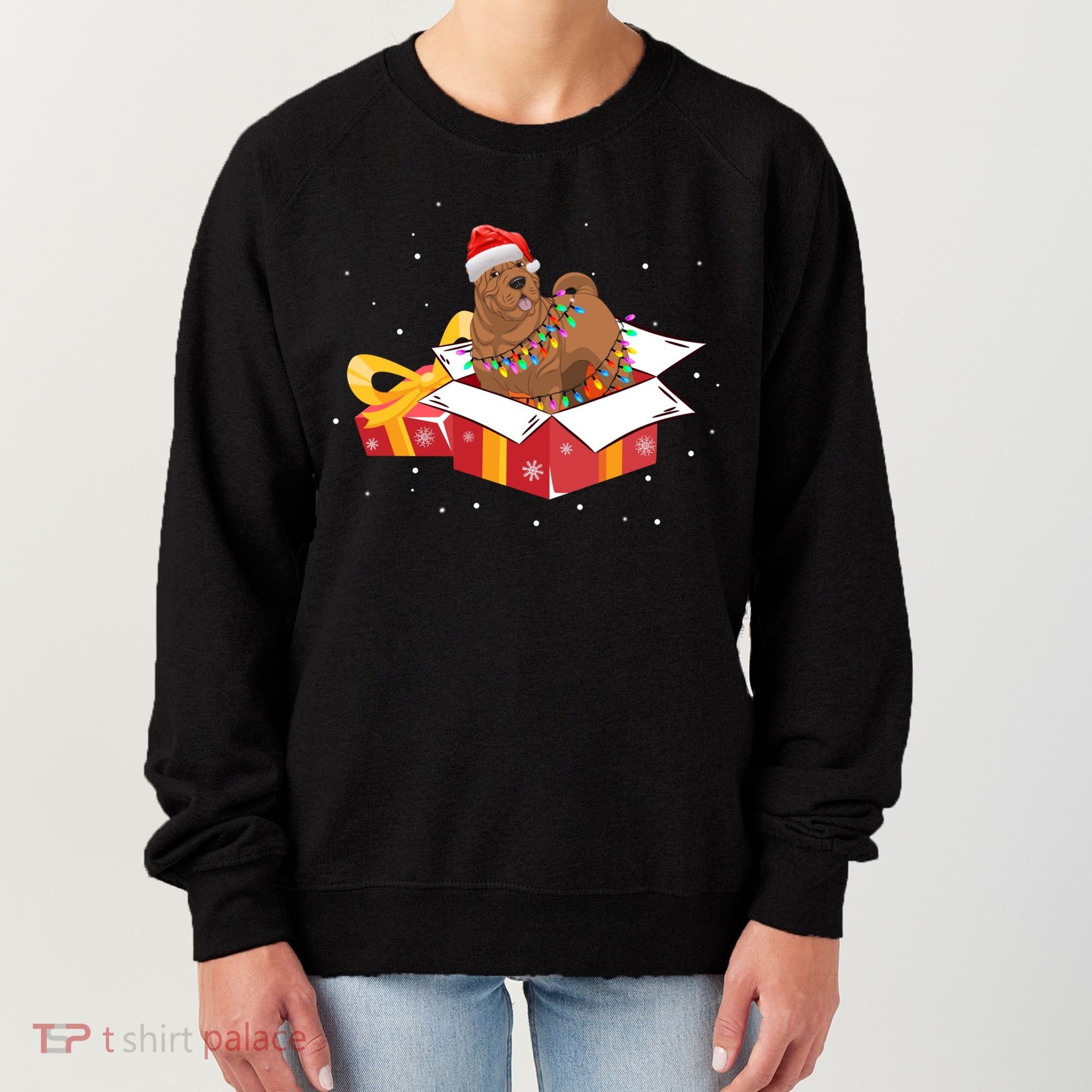 Shar Pei Dog Christmas Is Box Gift Dog Light Tree Xmas Cool Gift Women's Sweatshirt
