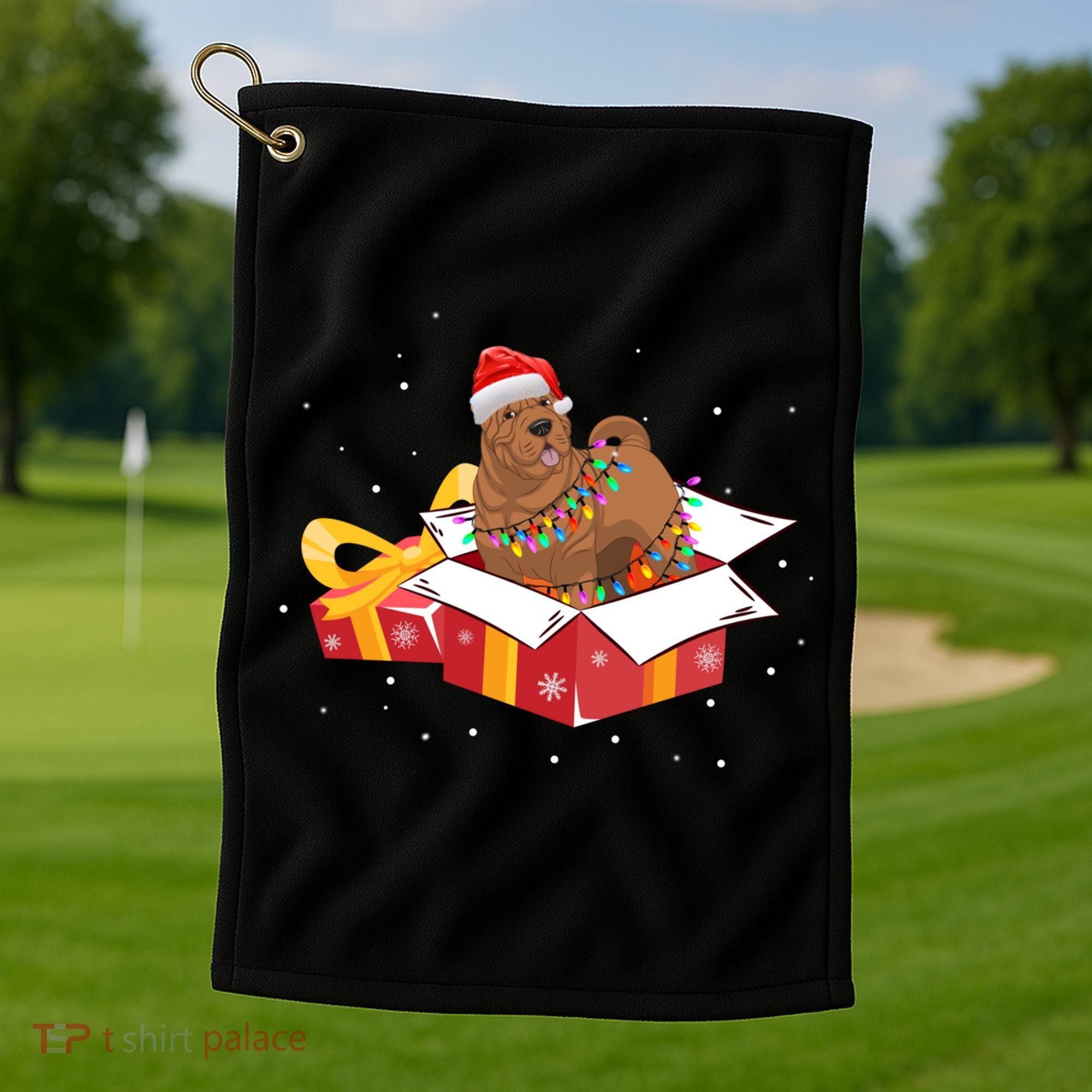 Shar Pei Dog Christmas Is Box Gift Dog Light Tree Xmas Cool Gift Golf Towel