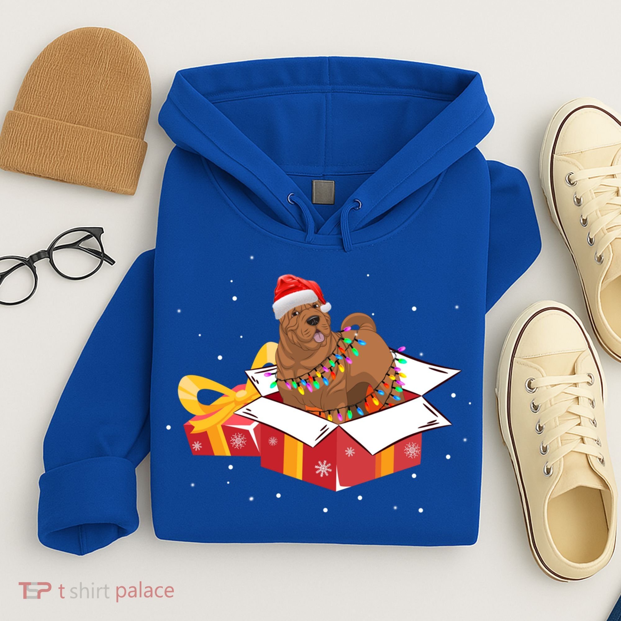 Shar Pei Dog Christmas Is Box Gift Dog Light Tree Xmas Cool Gift Hoodie