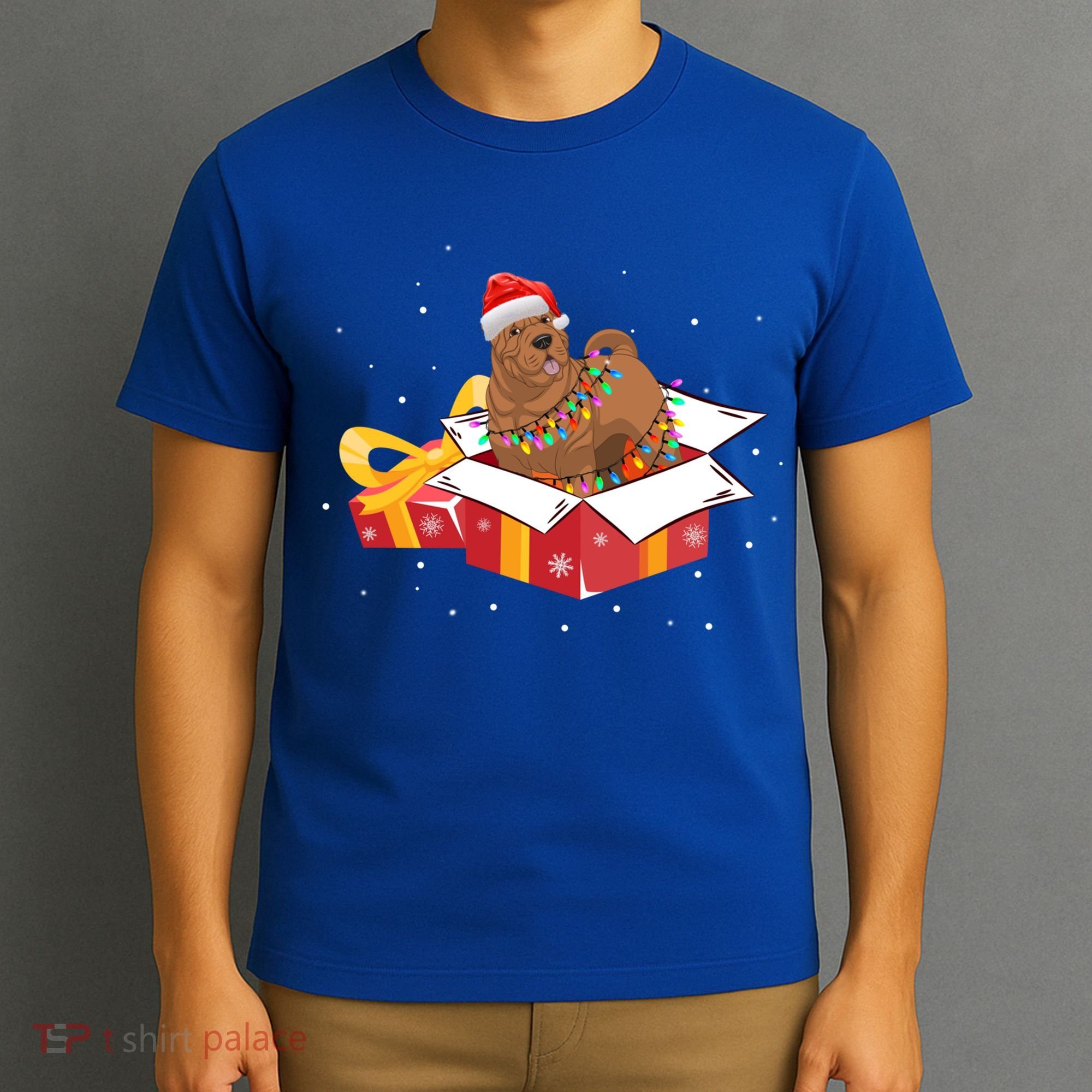 Shar Pei Dog Christmas Is Box Gift Dog Light Tree Xmas Cool Gift T-Shirt