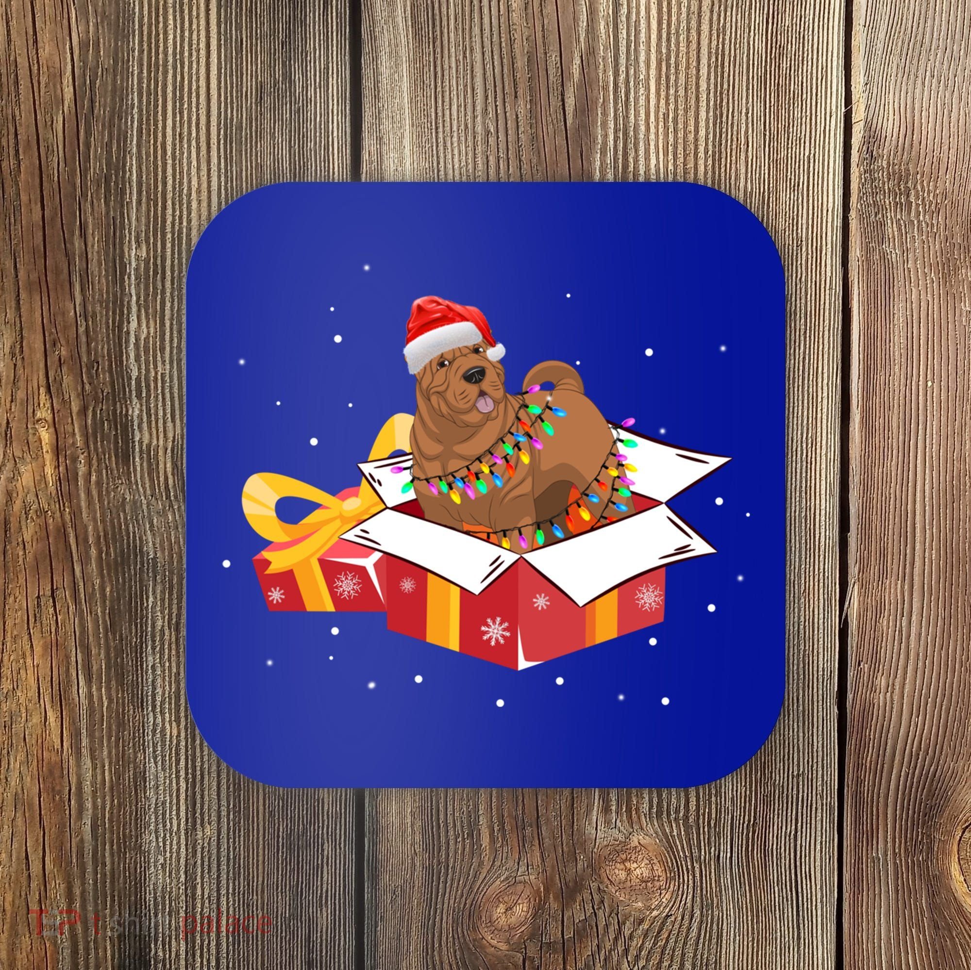 Shar Pei Dog Christmas Is Box Gift Dog Light Tree Xmas Cool Gift Coaster