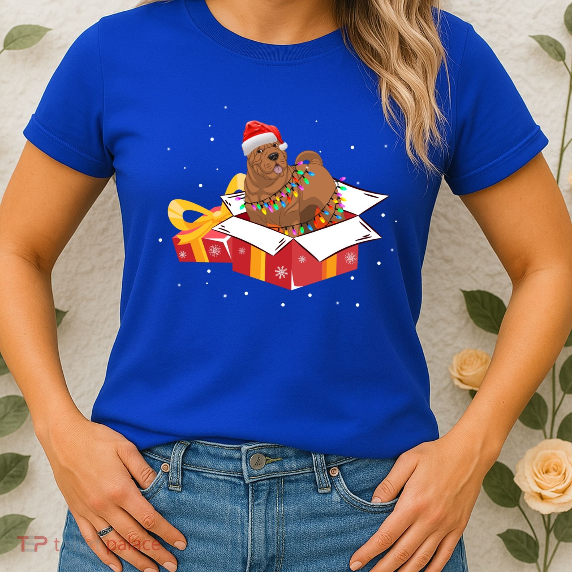 Shar Pei Dog Christmas Is Box Gift Dog Light Tree Xmas Cool Gift Women's T-Shirt