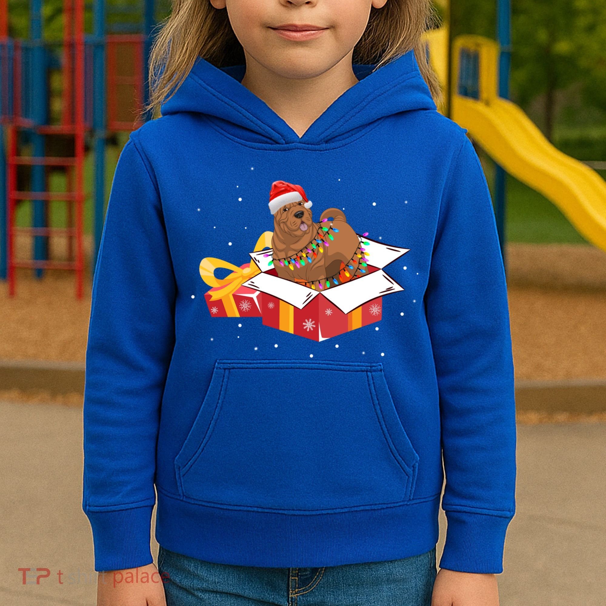 Shar Pei Dog Christmas Is Box Gift Dog Light Tree Xmas Cool Gift Kids Hoodie