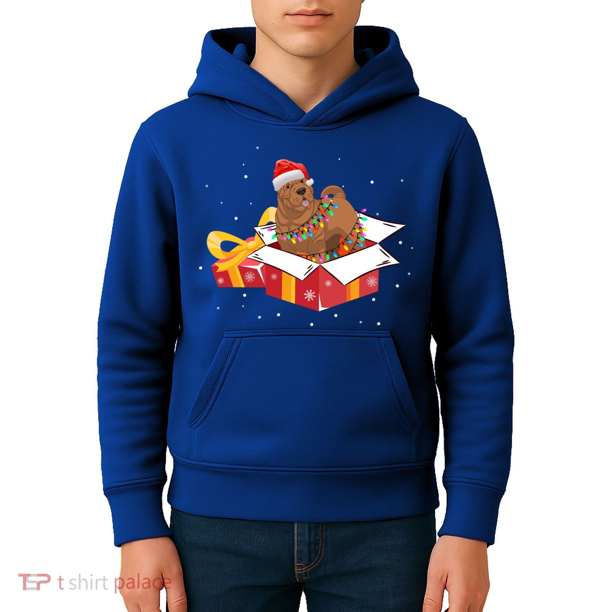 Shar Pei Dog Christmas Is Box Gift Dog Light Tree Xmas Cool Gift Kids Hoodie