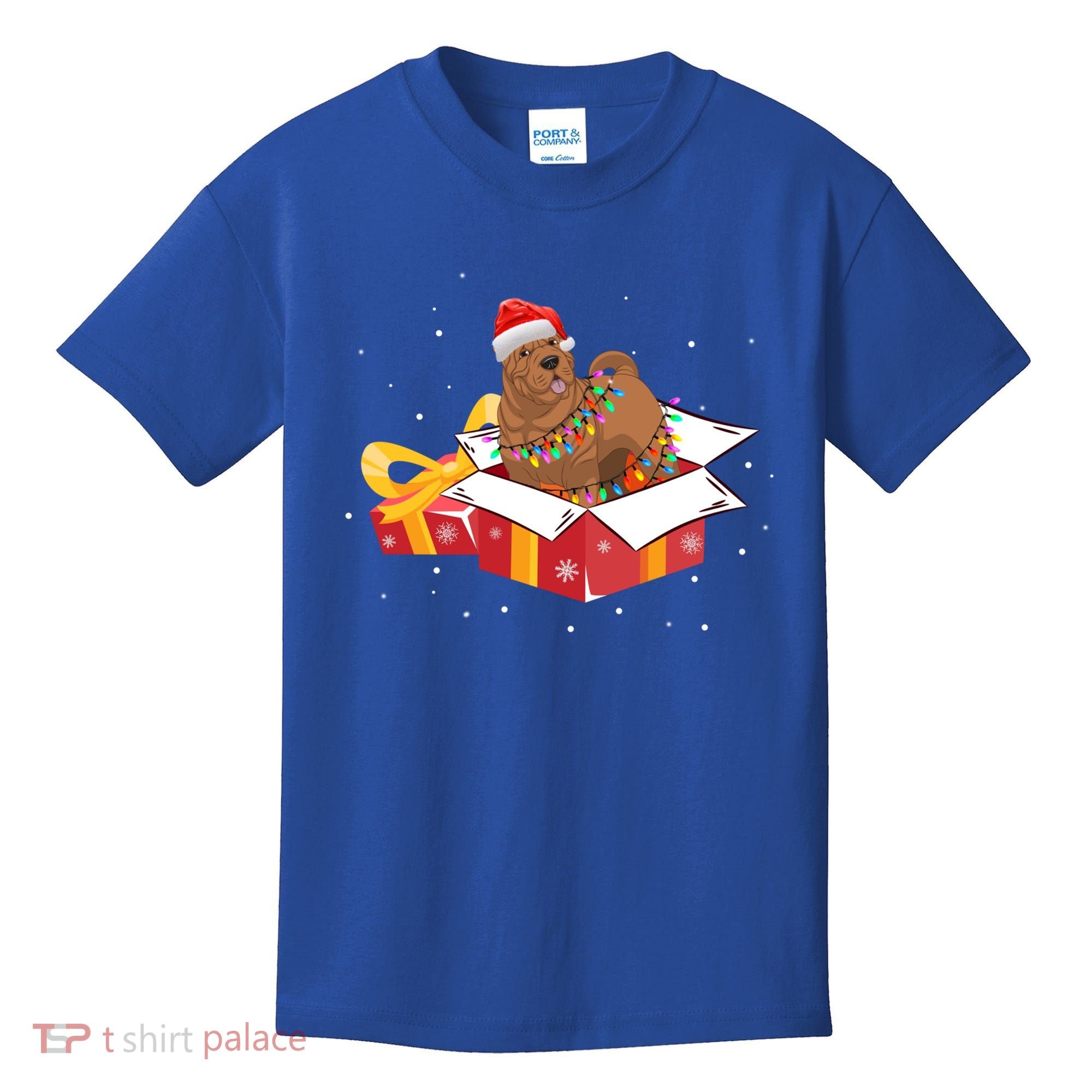 Shar Pei Dog Christmas Is Box Gift Dog Light Tree Xmas Cool Gift Kids T-Shirt