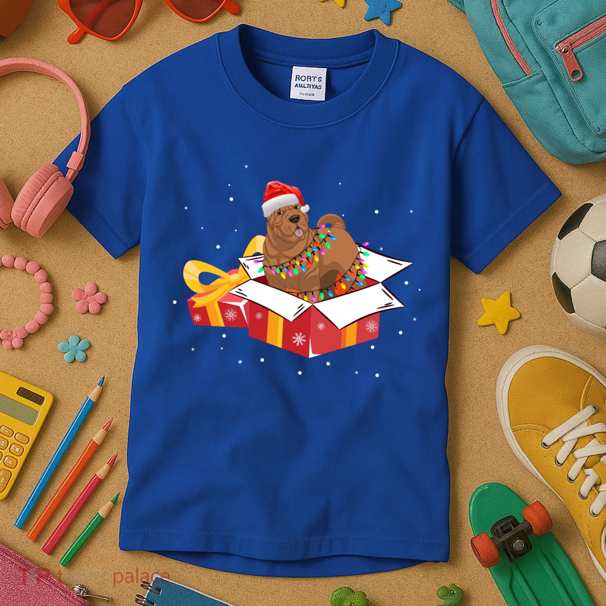 Shar Pei Dog Christmas Is Box Gift Dog Light Tree Xmas Cool Gift Kids T-Shirt