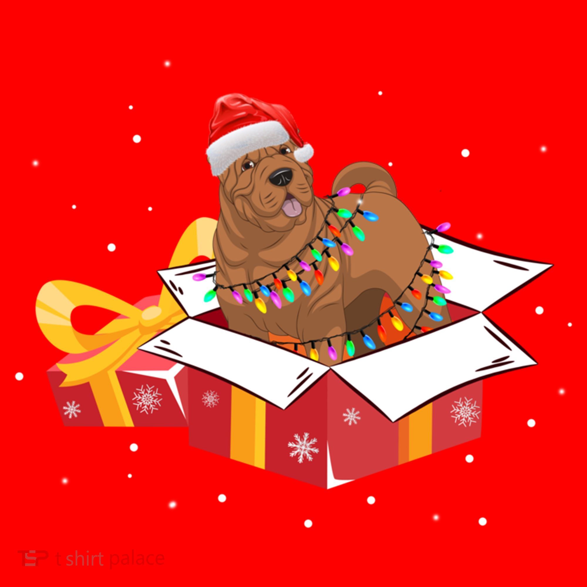Shar Pei Dog Christmas Is Box Gift Dog Light Tree Xmas Cool Gift Santa Hat