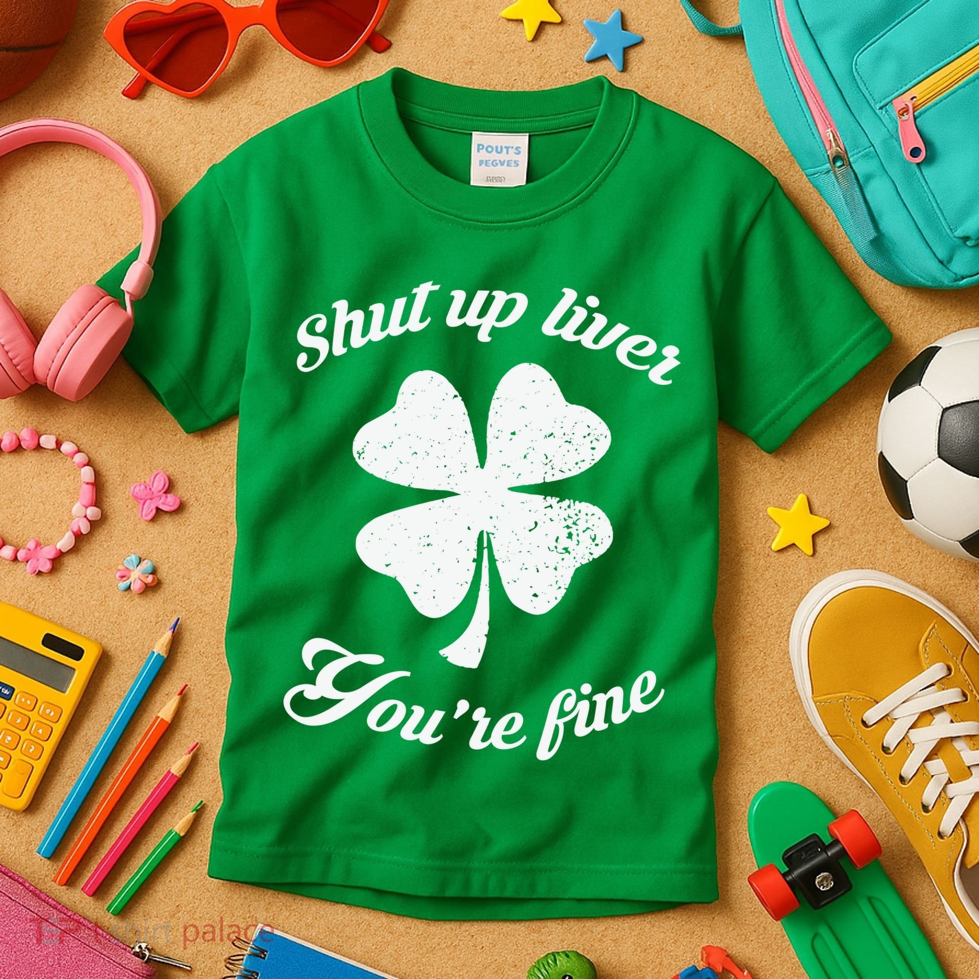 St Patricks Day Shamrock Lover Beer Drinking Shut Up Liver Youre Fine Gift Kids T-Shirt
