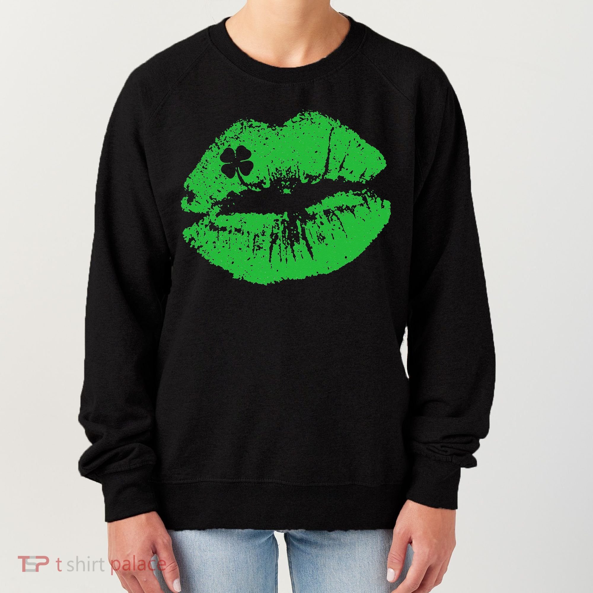 St Patricks Day Funny Kissin Lips Kissing Irish Clover Women's Sweatshirt