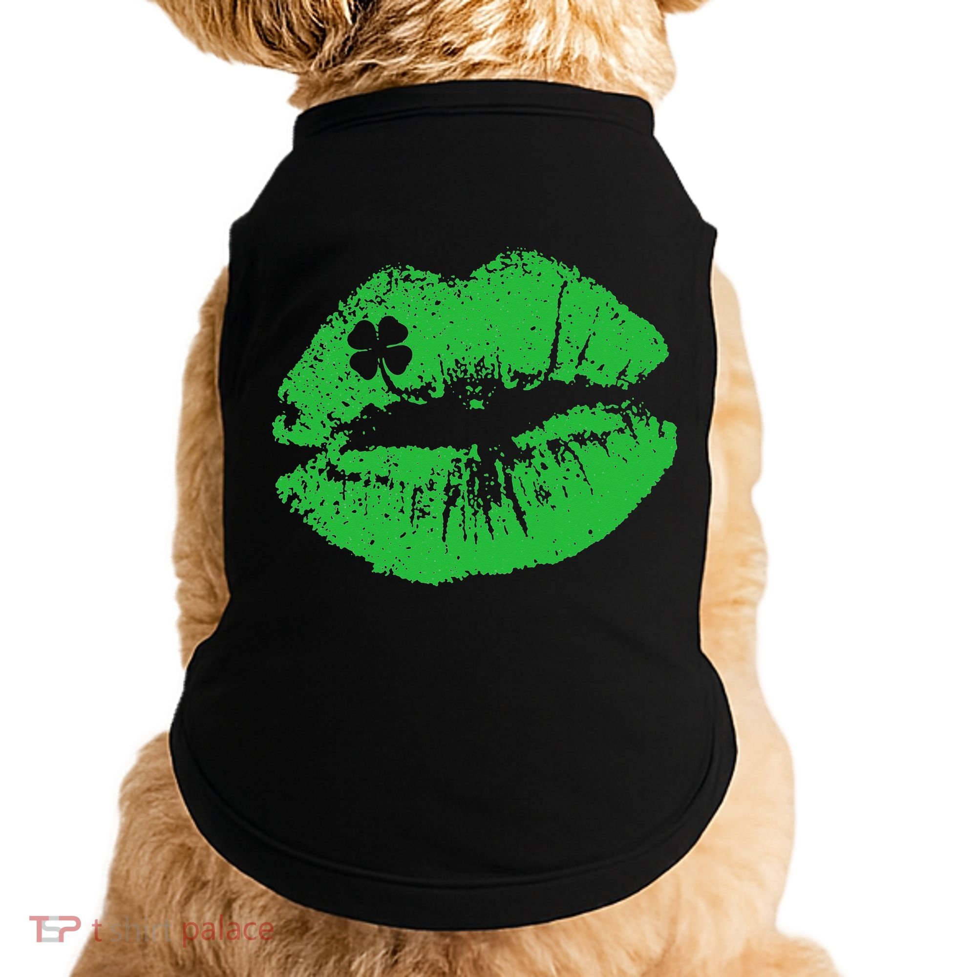St Patricks Day Funny Kissin Lips Kissing Irish Clover Doggie Tank