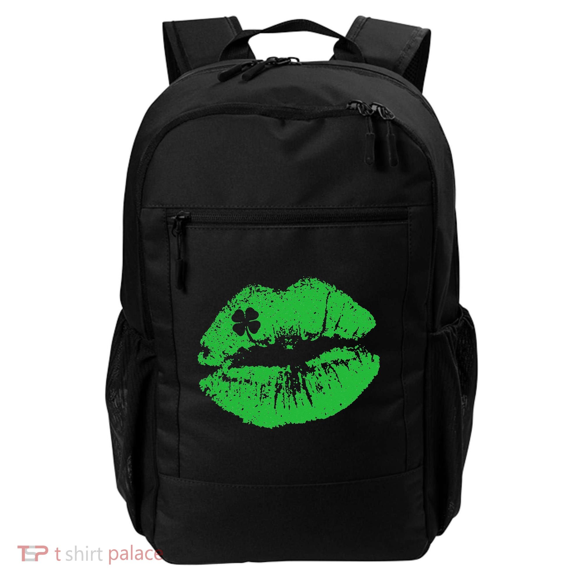 St Patricks Day Funny Kissin Lips Kissing Irish Clover Backpack