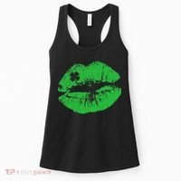St Patricks Day Funny Kissin Lips Kissing Irish Clover Women's Tank Top thumb 0