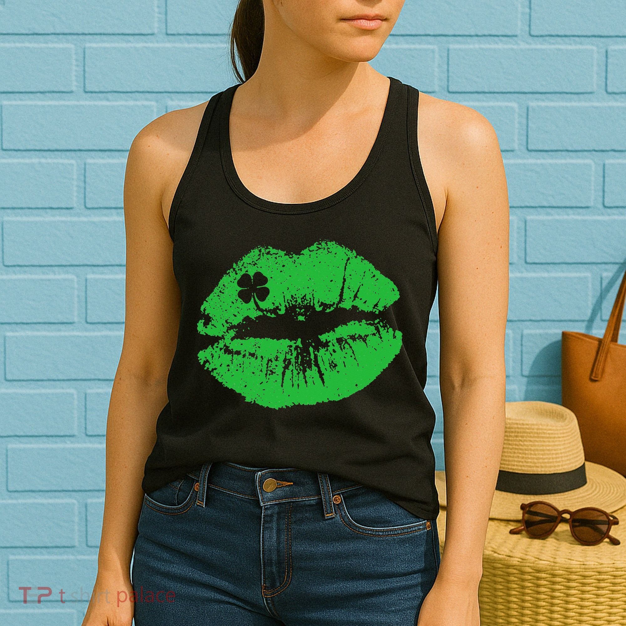 St Patricks Day Funny Kissin Lips Kissing Irish Clover Women's Tank Top