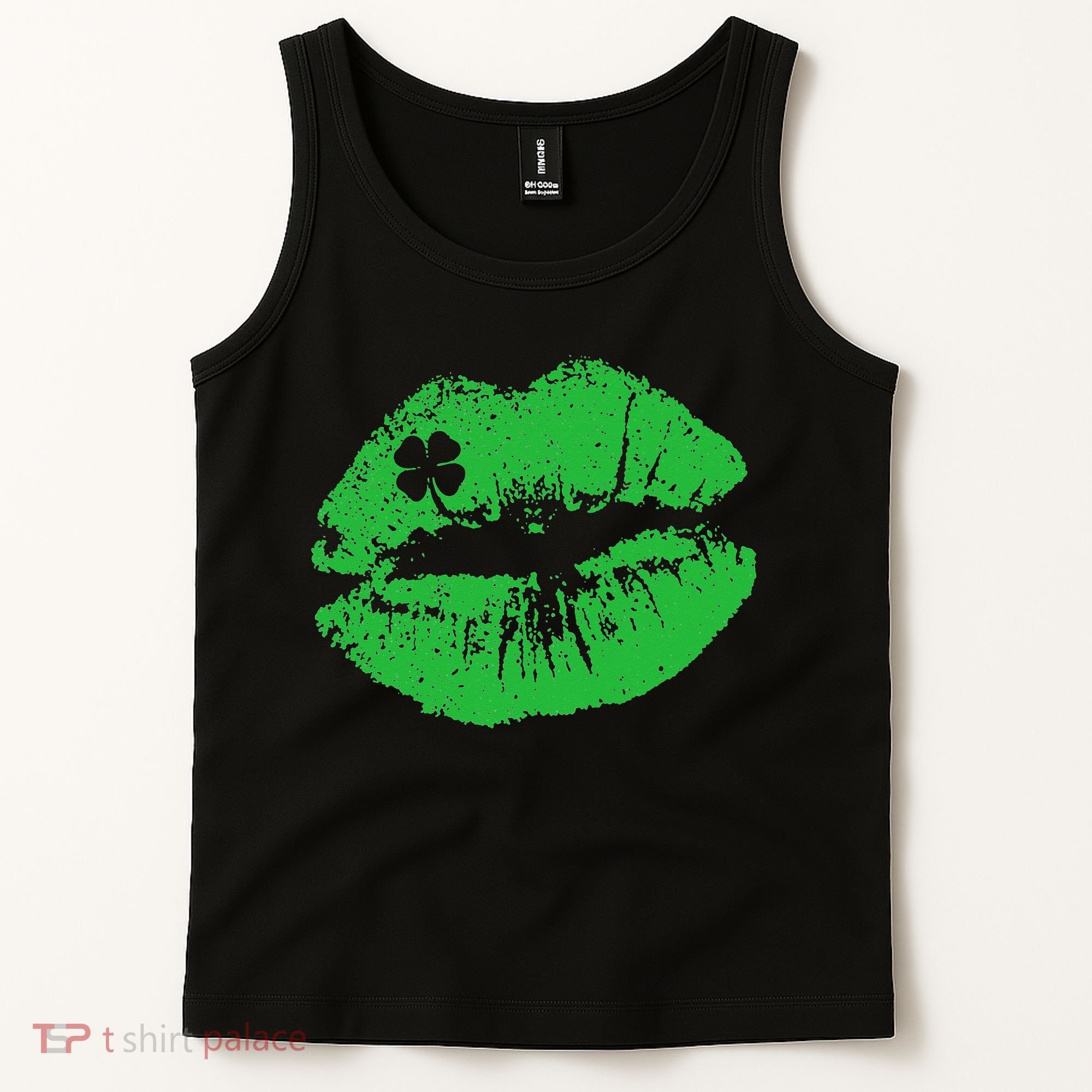 St Patricks Day Funny Kissin Lips Kissing Irish Clover Tank Top